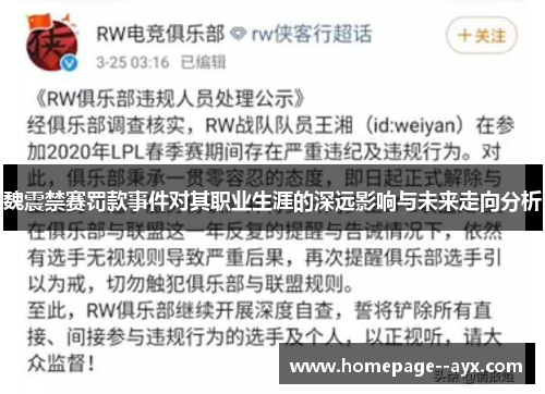 魏震禁赛罚款事件对其职业生涯的深远影响与未来走向分析